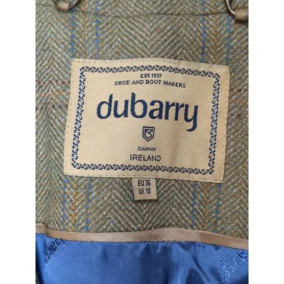 Dubarry Wool Tweed Equestrian Herringbone Blazer Jacket 3/4‎ Sleeve Green Tan 36